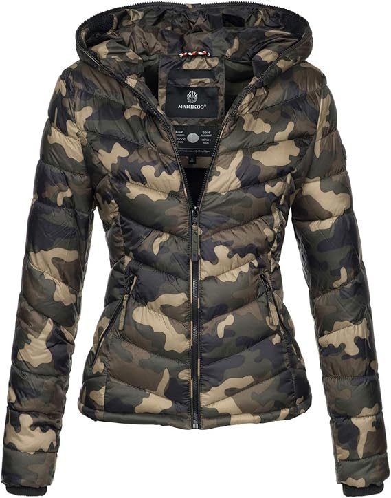 Marikoo Damen Jacke Stepp leichte Übergangsjacke Frühjahr Camouflage XS