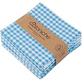 Cotoniche Gingham Dish Towels - Flour Sack Kitchen Towels (24" x 16") Large & Vintage Perfect as Tea Towels for Baking Sourdough, Dishtowels for Kitchen - (6 Pack) (Blue)