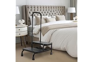 REAQER Step Stool with Handle for Adults, 2 Steps Medical Foot Stool with Handrail for for Adult, Seniors, Handicap Holds up 