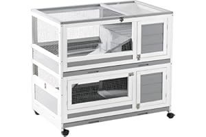 Graessa Rabbit Hutch Indoor Outdoor Bunny Hutch for Hamster Ferret and Other Small Animals Guinea Pig Habitats with 4 Casters -2 Story & 2 Trays