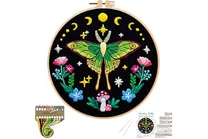 Nuberlic Moth Embroidery Kits for Beginners - Embroidery Starter Cross Stitch Kit DIY Needlepoint Including Cloth with Pattern, Hoop, Needles Instruction and Threads