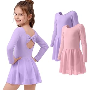 Joiceful 2 Pack Girls Long Sleeve Ballet Leotards | Toddler Dance Outfit, Ballerina Skirt, Gymnastics Training, for Kids 2T-1