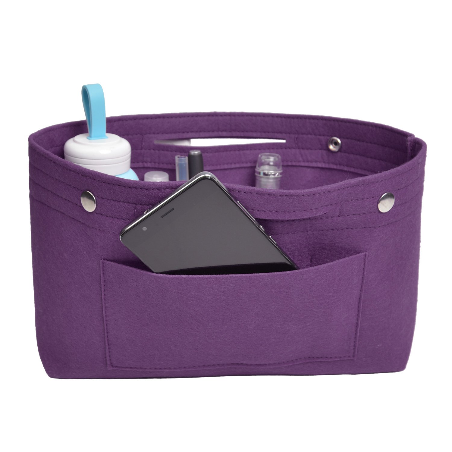 NOTAG Bag Organiser, Multi-Pocket Felt Insert Bag Organiser Lightweight Handbag Organiser Insert (L, Purple)