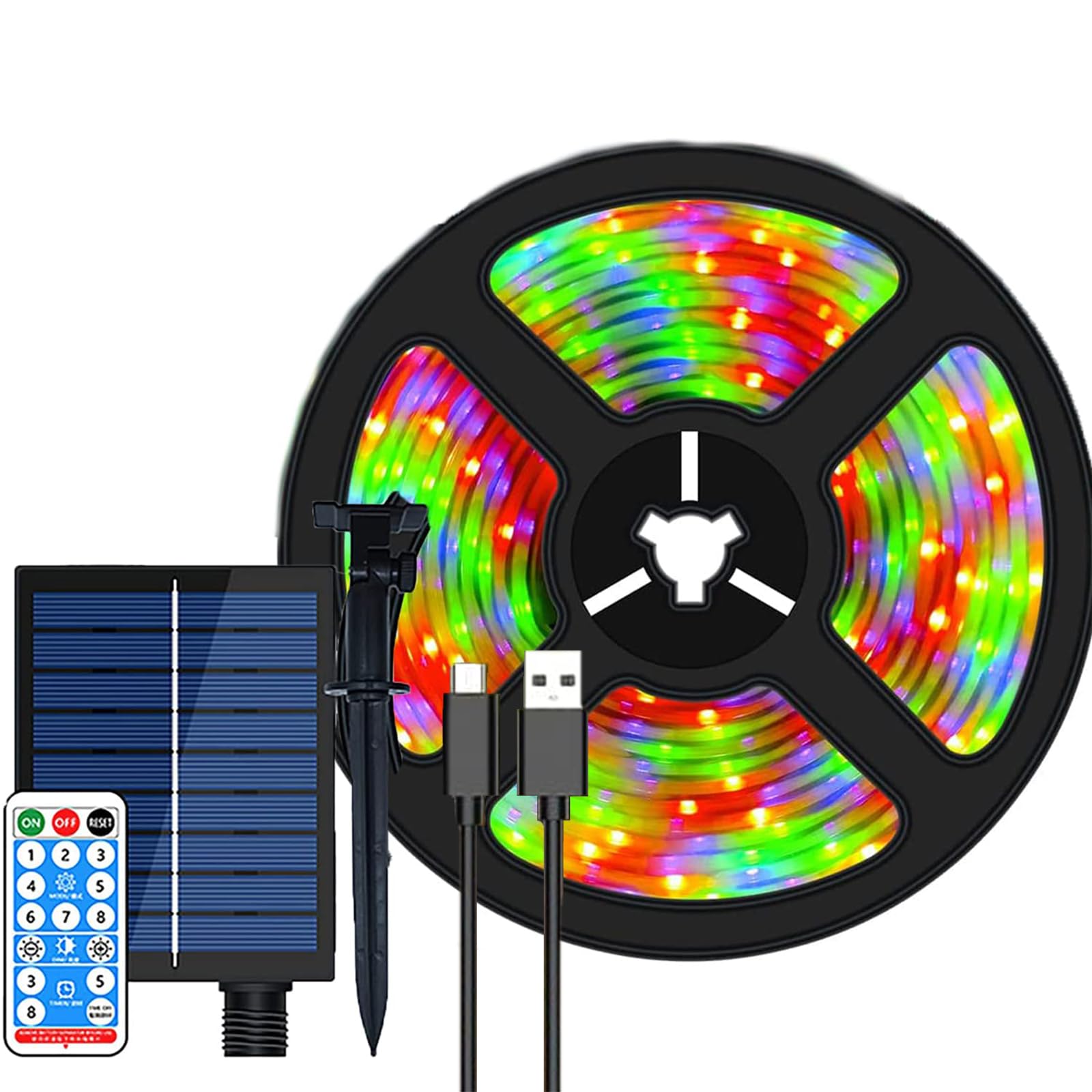 SUAVER Solar LED Strip Lights Outdoor 10M 240LED Strip Waterproof Flexible Rope Ligts with Rhemote 8 Modes Decoration String Light for Garden Trees Christmas Party Decor (Multicolor)