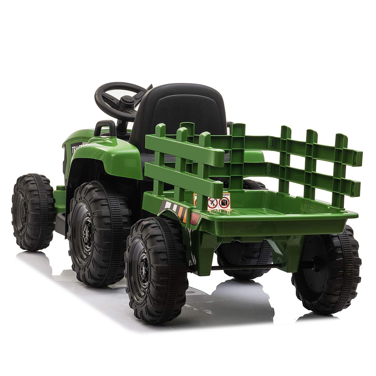 TOBBI Kids Electric Ride On Toy Tractor, 12v Battery-Powered 4 Wheels Ride On Car with Trailer, 35W Dual Motors/3-Gear-Shift/LED Lights/USB Audio Functions for Toddlers 3-6 Years-Dark Green