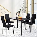 Depointer Life 5 Pieces Dining Table Set with Elegant Tempered Glass Table Top and 4 Faux Leather Chairs, Home Furniture Perfect for Kitchen, Breakfast Nook