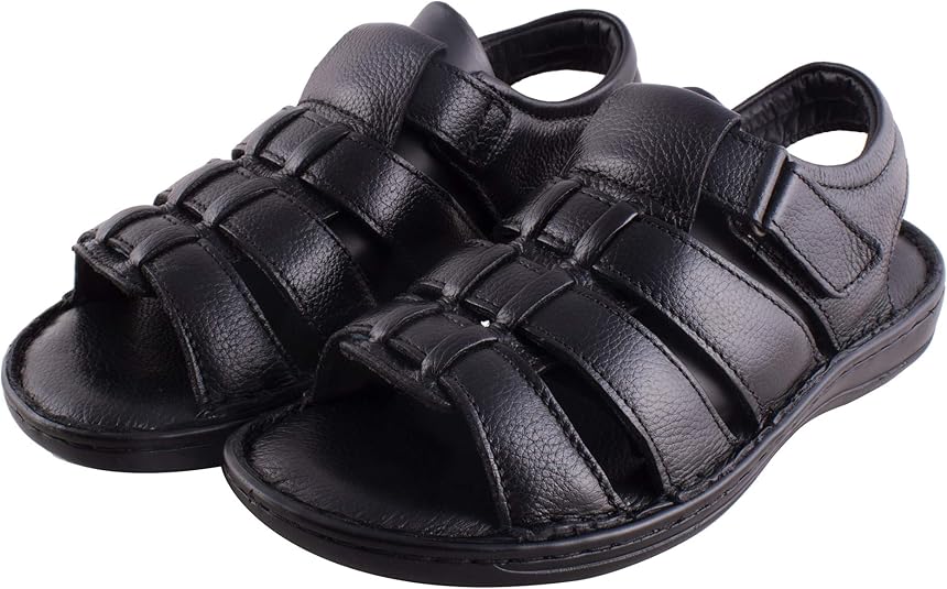 STEPPY Men's Black Leather Velcro Sandals2291Black_12 Buy Online at