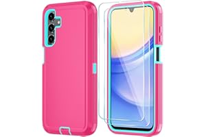 Qinmay Phone Case for Samsung Galaxy A15 5G Case with HD Screen Protector, Samsung A15 5G Case Durable Shockproof 3-Layer Cover for Galaxy A15 5G (Pink SkyBlue)