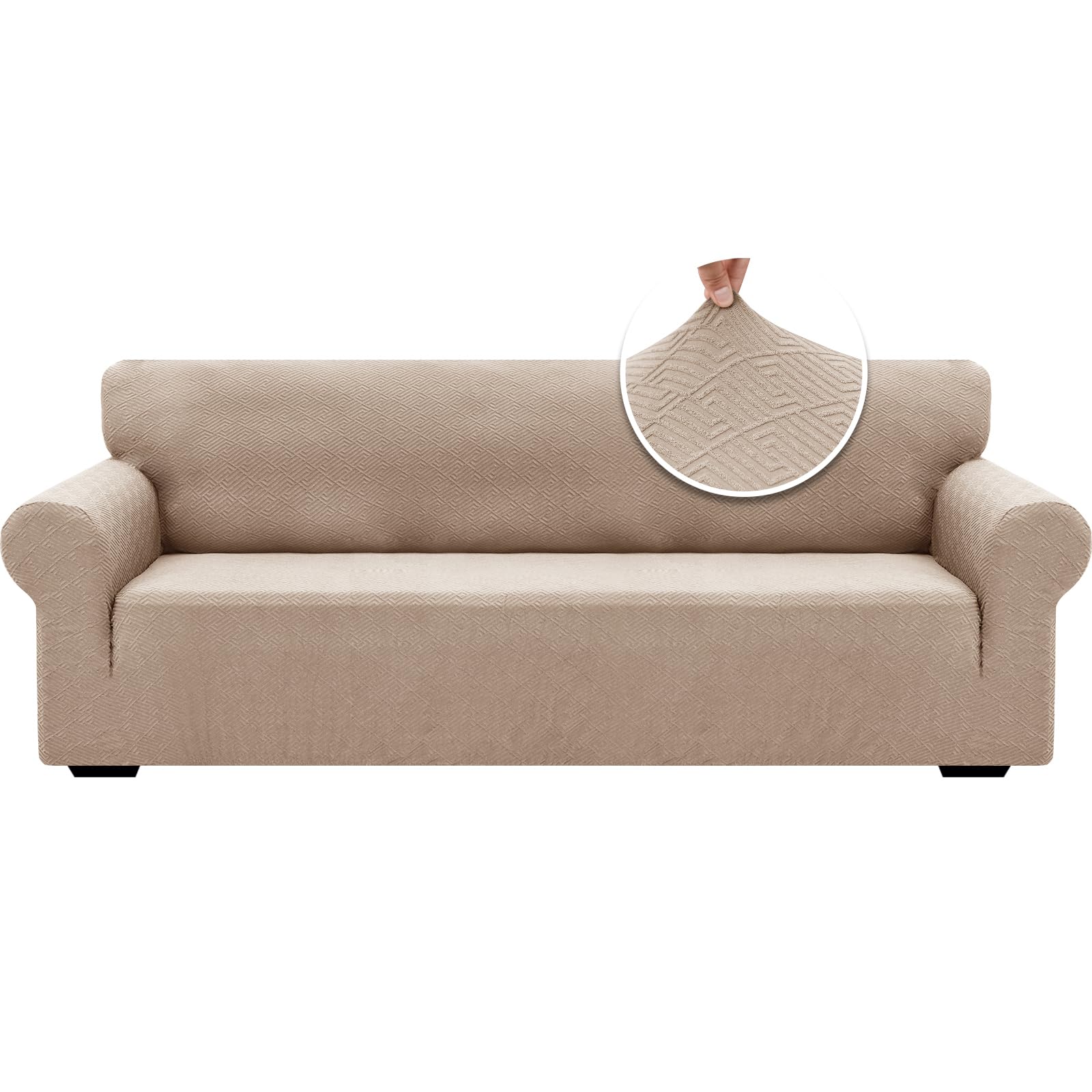 Photo 1 of ***COVER***XINEAGE 2025 New Extra Large Couch Cover for 3 Cushion Couch (91"-110") 1 Piece Stretch Oversized Sofa Slipcovers Jacquard 4 Seater Furniture Protector Elastic Bottom for Kids,Pet (XL Sofa, Khaki)