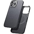 GESIHOPY Aramid Fiber for iPhone 16 Pro Max Case,Compatible with Magnet,Slim & Light Case for iPhone 16 Pro Max, Case-Less Touch Feeling, Black/Grey(Twill)