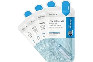 Mediheal Best Korean Hyaluronate Watermide Essential Face Mask - Hydrating and Moisturizing Sheet Masks With Hyalu Active 3x For All Skin Types (4 Count)