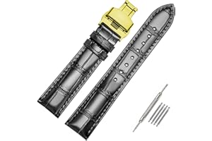 Moran Genuine Leather Band Alligator and Cowhide Replacement Deployment Buckle Watch strap18mm to 24mm Crocodile Leather Strap for Men's and Women's
