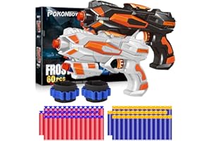 POKONBOY 2 Pack Blaster Guns Toy Guns for Boys Girls with 60 PCS Refill Soft Foam Darts 2 Wristbands for Kids Birthday Gifts Party Favors Hand Gun Toys for 6 7 8 Year Old Christmas
