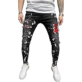IDEALSANXUN Mens Stretch Skinny Jeans Pattern Slim Fit Ripped Jeans