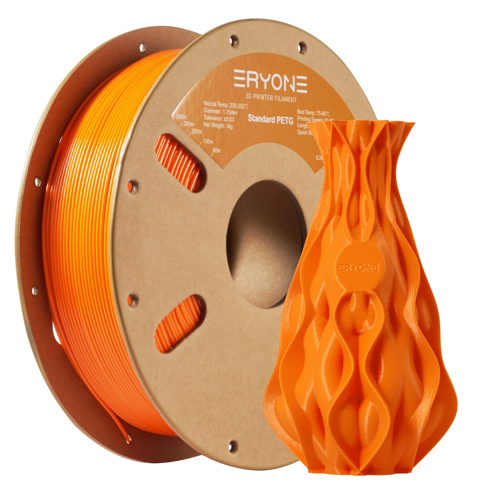 ERYONE PETG Filament 1,75 mm, 3D Printer Filament PETG, +/- 0,03 mm, 1 kg/Spool,Orange