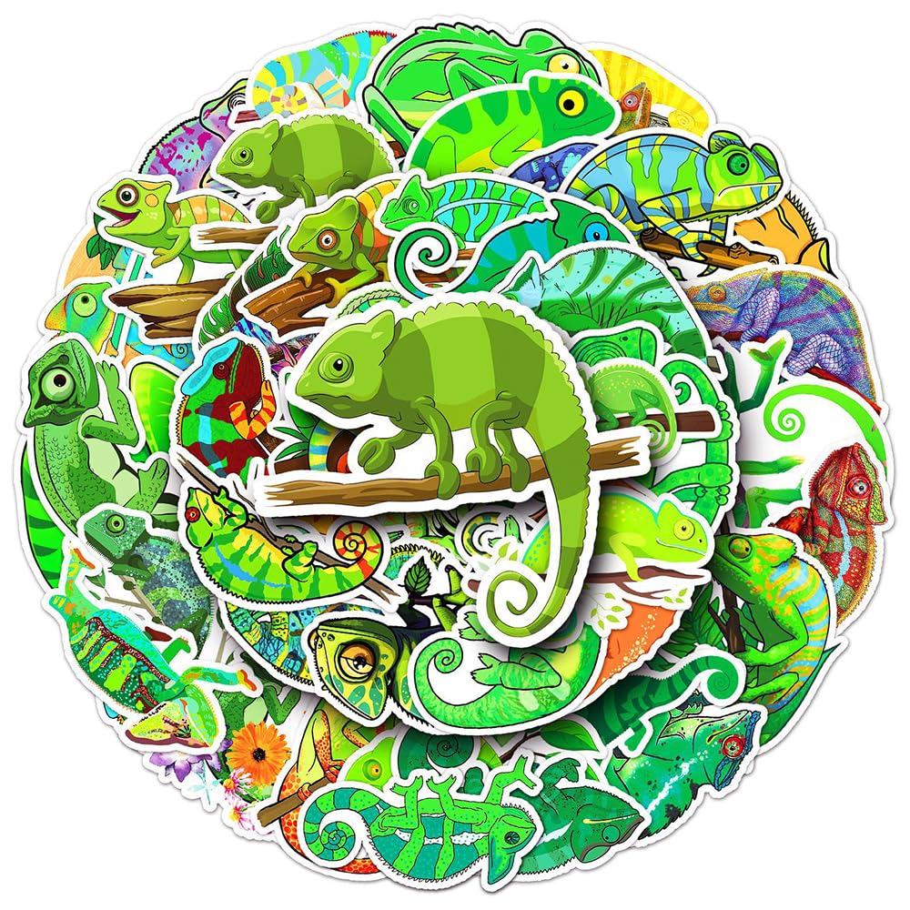 Cute Chameleon Vinyl Stickers, 50 PCS Waterproof Cartoon Reptile Decals for Laptops, Scrapbooking, Journals, Notebooks, Water Bottles, Suitcases, Phones & DIY Decor