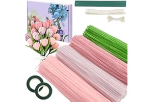 400 Pcs Pipe Cleaners Craft Kit - Chenille Stems for DIY Flower Making, Includes Floral Wires, Gardening Tape, Stamen & Ribbo