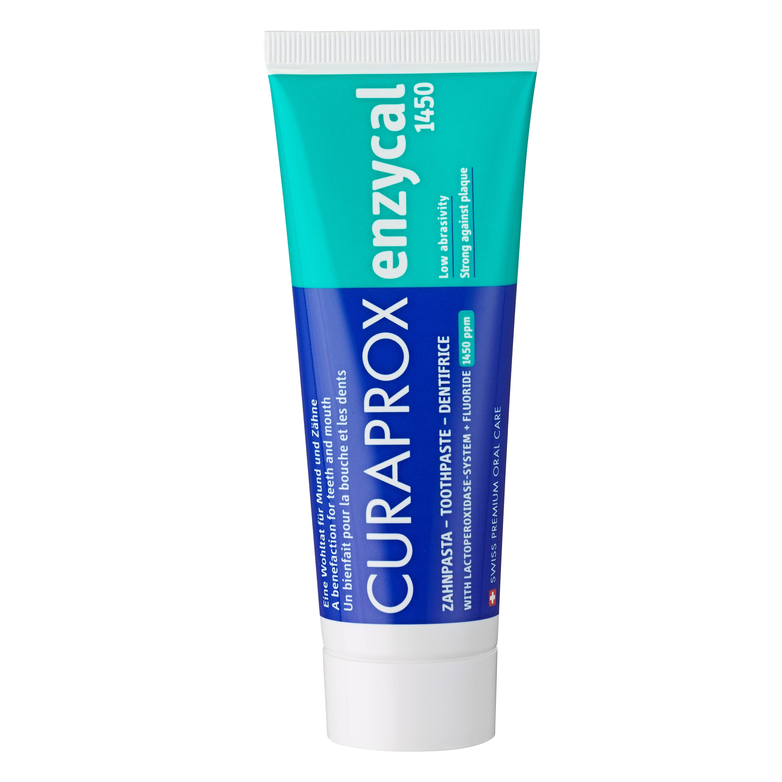 Curaprox Enzycal 1450 ppm Toothpaste – Fluoride Toothpaste with Enzymes for Daily Oral Care | Supports Cavity Protection & Fresh Breath | SLS-Free, 75ml | Made in Switzerland
