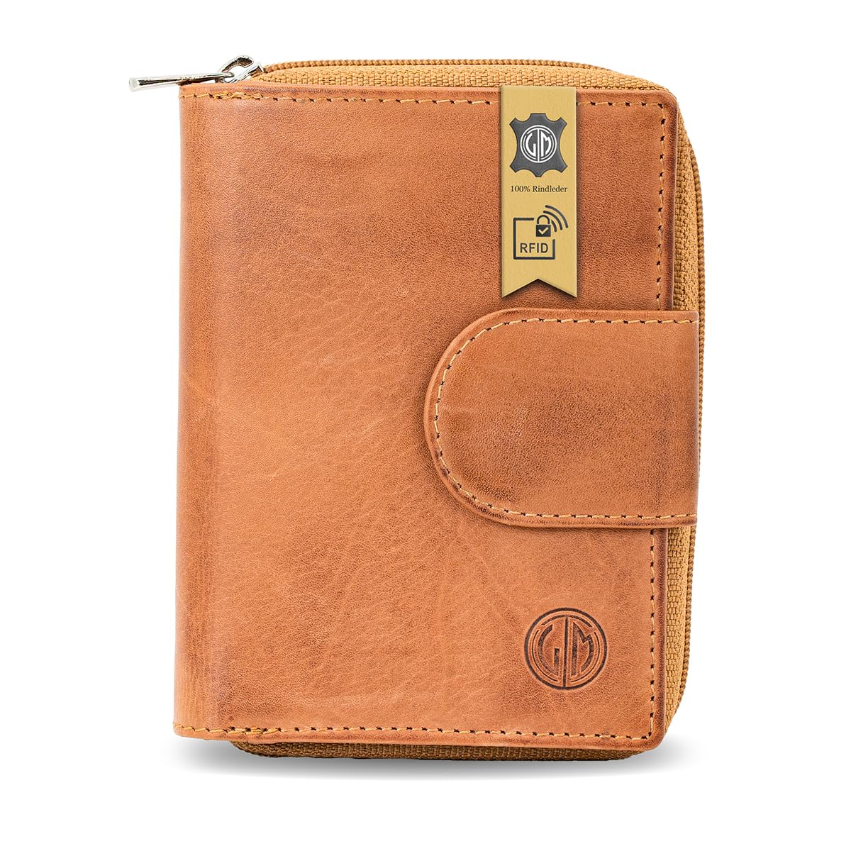 LINDENMANN wallet ladies/ladies purse, full grain cowhide, cognac