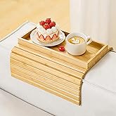 Kssiaz Couch Arm Tray, Bamboo Sofa Tray Table for Couch, Sofa Armrest Table, Anti-Slip Armrest Organizer, Foldable Couch Cup Holder for Snacks, Phone, Control, Cups, Natural