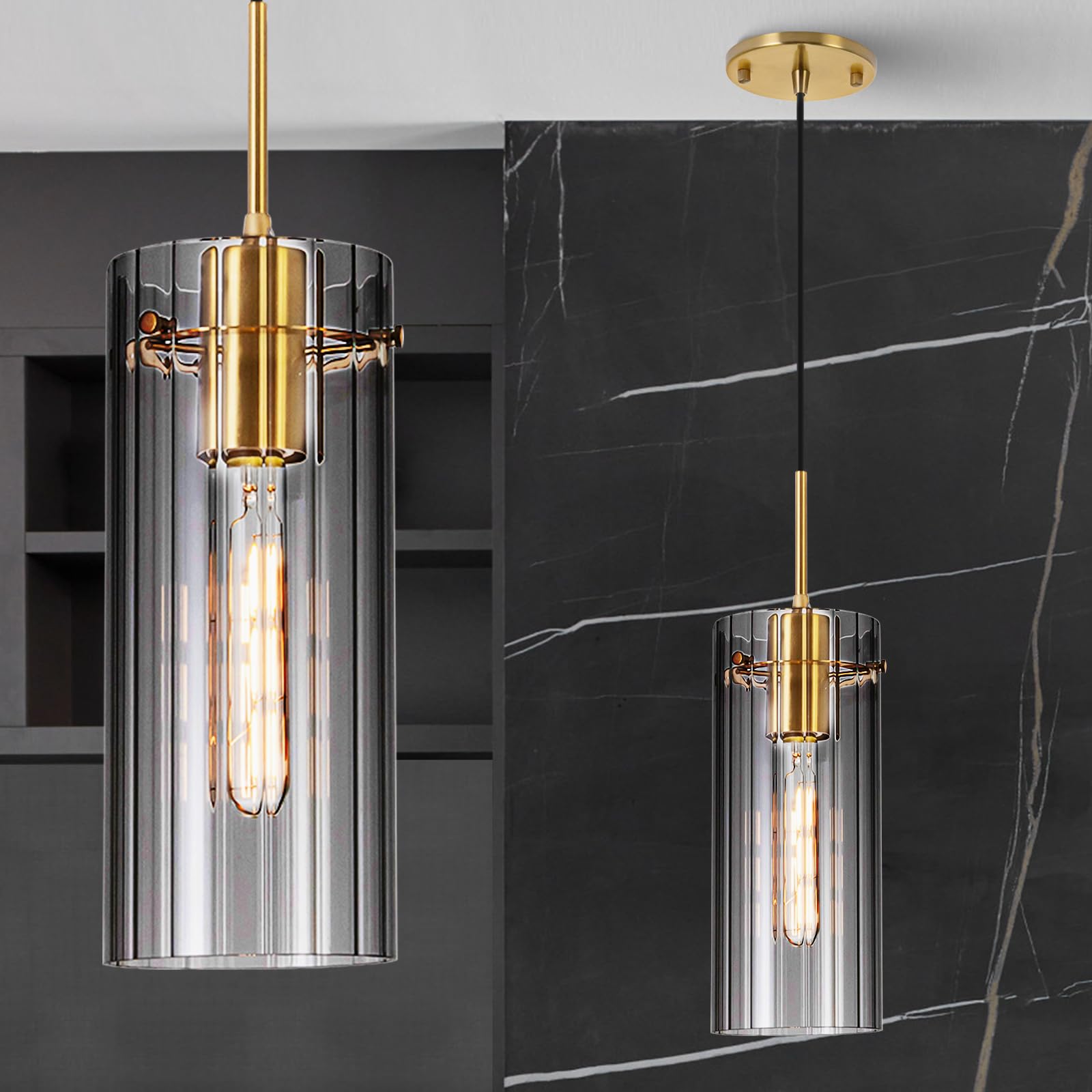 FEAZAC Gold Pendant Light Fixtures, Modern Pendant Lighting with Clear ...
