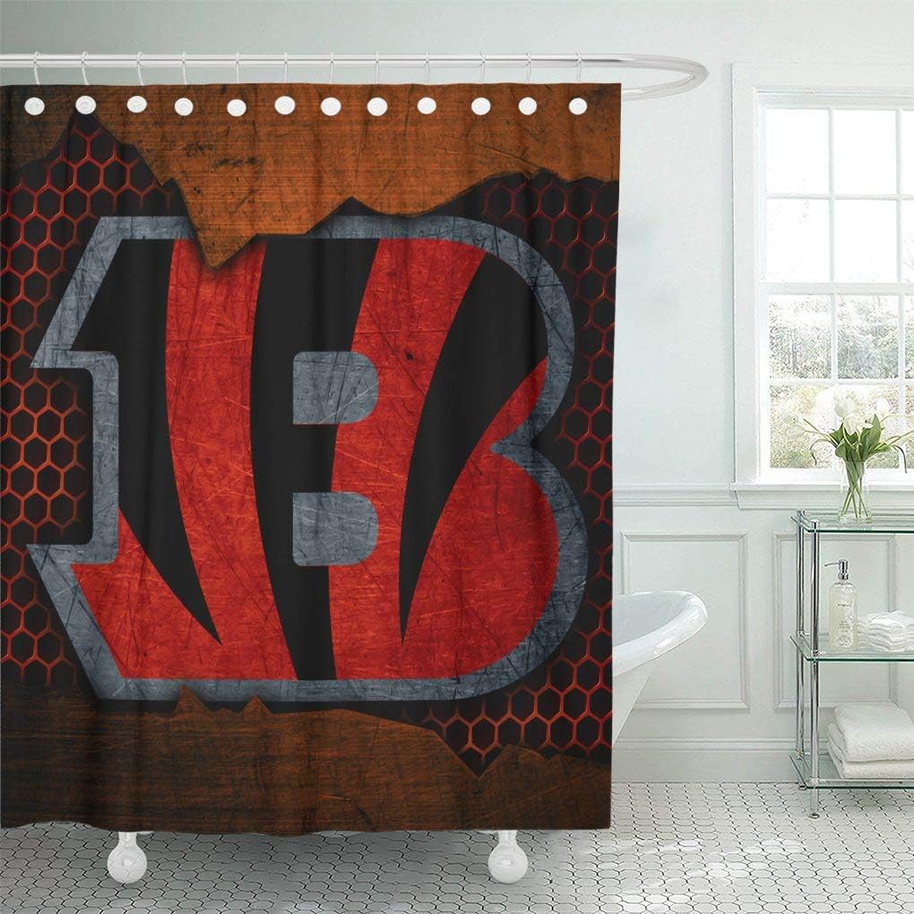 Amazon Com Ladble Decor Shower Curtain Set With Hooks Cincinnati City Bengals Football Grunge Metal Texture North Division 72 X 78 Inches Polyester Waterproof Bathroom Home Kitchen
