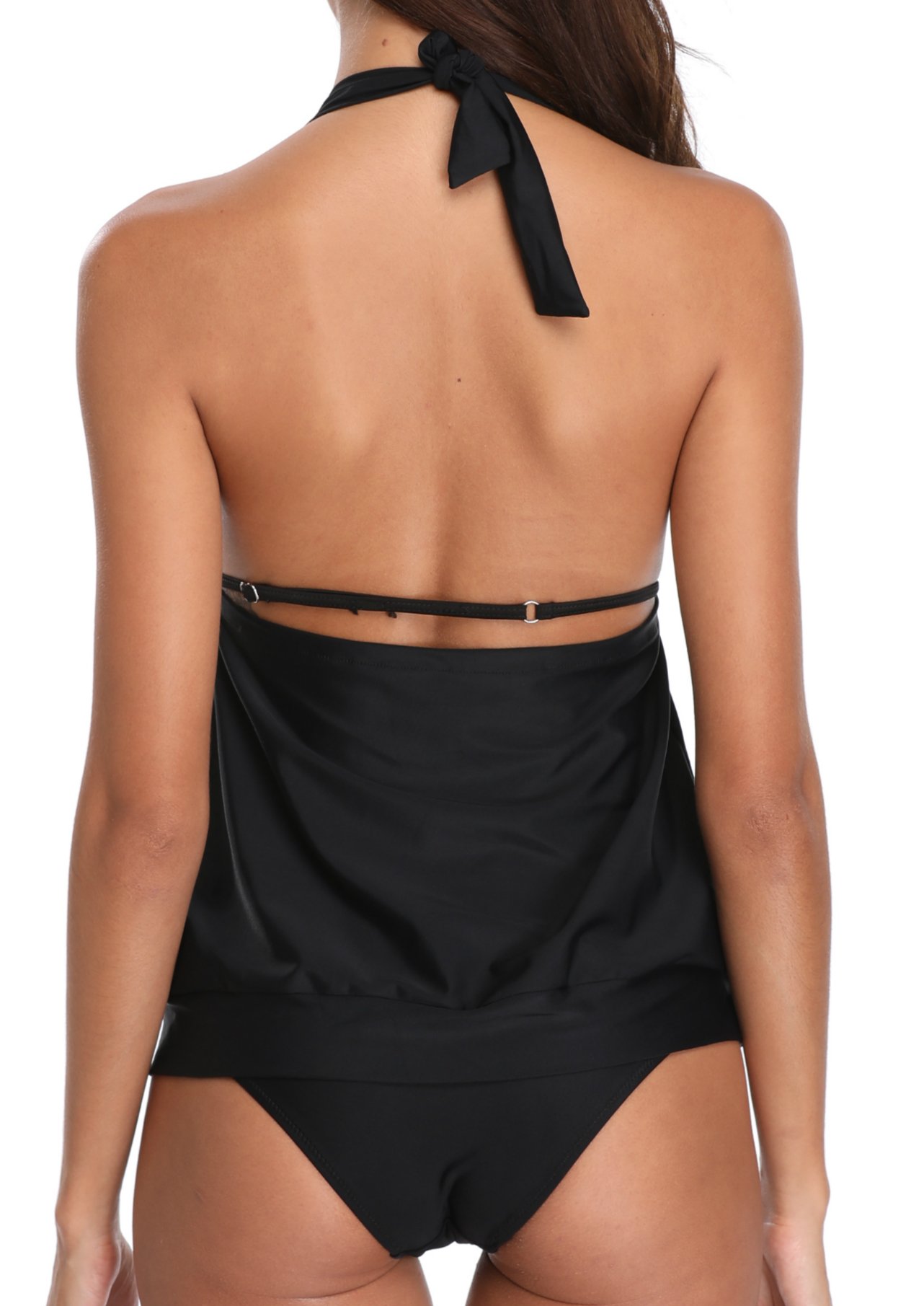 Yonique V Neck Halter Blouson Tankini Set Ruched Top with Bikini Bottom Two Piece Swimsuits for Women