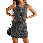 Yousify Womens Casual Sleeveless Denim Overalls Dresses Button Down Summer Jean Mini Dress 2025 Trendy Romper With Pockets