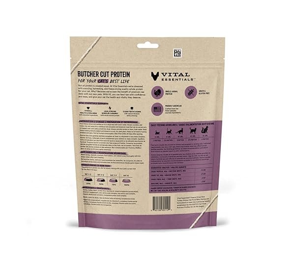 VITAL ESSENTIALS FREEZE DRIED CAT FOOD, RAW TURKEY MINI PATTIES | COMPLETE MEAL OR TOPPER | EASY TO PORTION AND REHYDRATE | HIGH PROTEIN, GRAIN FREE DRY CAT FOOD | 3.5 OZ BAG
