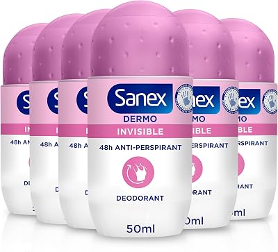 Sanex Dermo Invisible Roll-On Antiperspirant 6x50ml 48hr Protection Anti-Stain