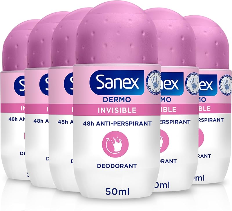 Sanex Dermo Invisible Roll-On Antiperspirant 6x50ml 48hr Protection Anti-Stain