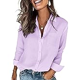 BBIBBI Womens Cotton Linen Shirt Long Sleeve Button Down Collared Blouses Casual Gauze Tops with Pocket