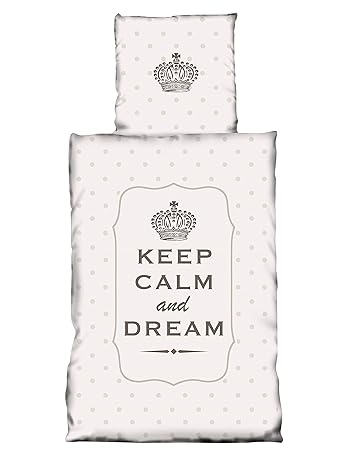 one-home 2 teilig Flausch Bettwäsche 135x200 cm Keep Calm beige Thermofleece Microfaser