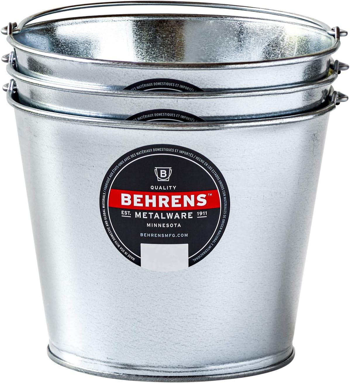 Behrens1205GS Galvanized Steel Utility Pail, 5-Quart, 3-Pack, silver