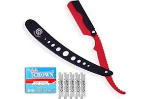QURESHI KNIFES QURESHI Men Straight Edge Razor - Professional Barber Razor for Men - Mens Straight Razor with 100 Blades - Men Straight Razor for Beard - Straight Single Edge Razor for Barber Equipment (Black & Red)