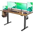 Claiks Electric Standing Desk, Adjustable Height Stand up Desk, 63x24 Inches Sit Stand Home Office Desk with Splice Board, Black Frame/Rustic Brown Top