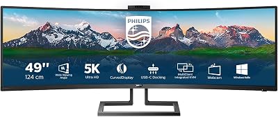 Philips 499P9H 49 Inch Curved SuperWide Monitor Dual QHD USB-C Dock KVM