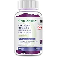 Organika Collagen Gummies - Blueberry Flavour - 2500 mg of Collagen Per Serving plus Biotin For Better Skin, Hair and Joint H