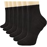 COOPLUS Womens Ankle Socks Athletic Cushioned Running Cotton Quarter Socks for Women 6 Pairs