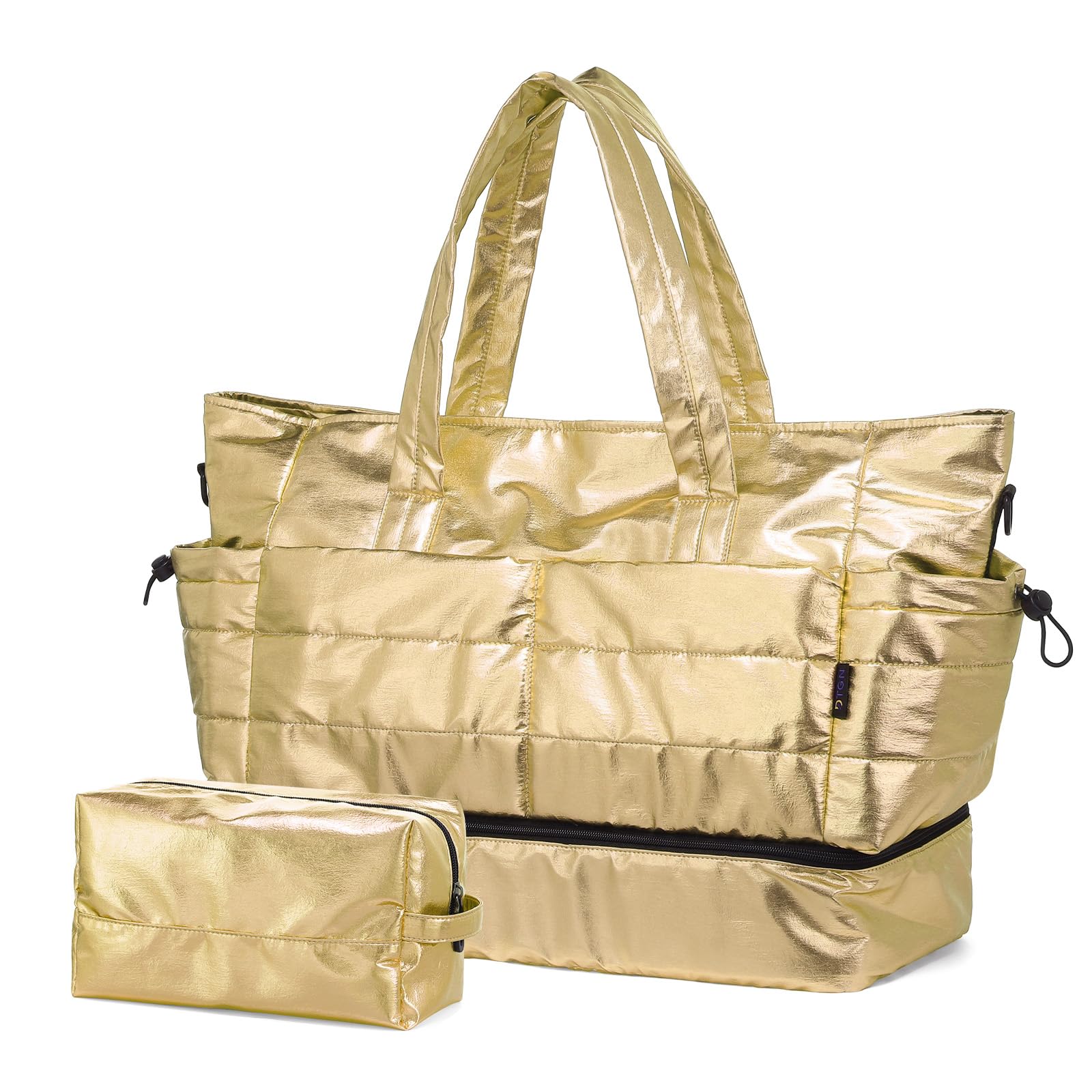 Photo 1 of DTGN Travel Duffel Bag for Women, 50L Weekender Bag, Gym Bag with Shoes Compartment, Carry on Overnight Bag with Toiletry Bag for Travel Trip Camping, Gold