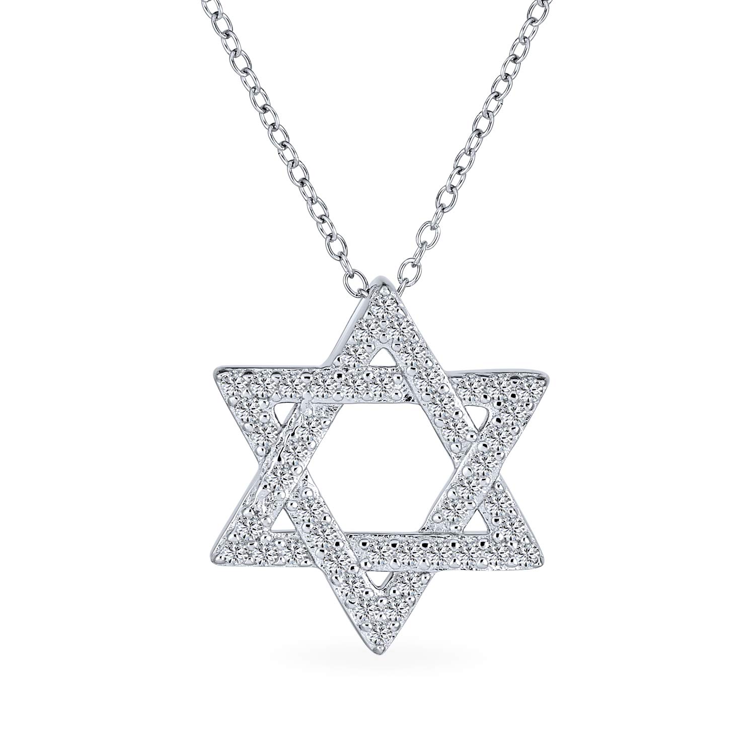 Bling Jewelry Cubic Zirconia CZ Accent Traditional Religious Magen Judaica Hanukkah Intertwined Star Of David Pendant Necklace For Women Teen Bat Mitzvah .925 Sterling Silver โ image 1