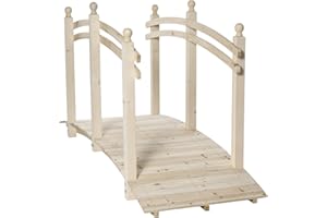 Aosom Outsunny 7.5' Wooden Arch Garden Bridge, Safety Rails for Backyard Ponds, Creeks, Streams, Natural