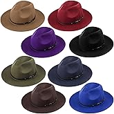 Yahenda 8 Pcs Classic Wide Brim Hats for Women Men Bulk Floppy Felt Hats with Belt Buckle Vintage Boho Wool Wide Brim Hat for Cowboy Cowgirl Costume, 8 Colors
