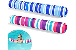 FindUWill 2 Pack Inflatable Swim Pool Noodles, Pool Noodles Floats for Adults, Soft Fabric Covered Large Swim Noodles for Lake, Beach