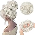 CJL HAIR Large Messy Bun Hair Piece Wavy Curly Scrunchies Synthetic Chignon Ponytail Hair Extensions Thick Updo Hairpieces for Women Ice Blonde