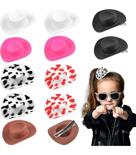 12 Mini Cowgirl Hats Hair Clip Rhinestone Glitter Party Decor Accessories Amazon.com : ASUNFO 12 Pcs Mini Cowgirl Hats Cowboy Hat Hair  main image 3