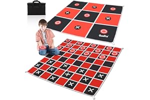 QuadPro 2-in-1 Giant Checkers Board Game & Tic Tac Toe Game Set, Jumbo Outdoor Lawn Games with 4.6x4.6ft Machine-Washable Mat & 4 Ground Stakes - Perfect Backyard Games for Kids & Adults