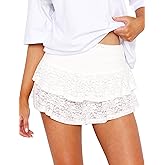 OZICERD Lace Ruffle Mini Skirts for Women High Waisted See Through Pleated Skort Micro Skirt Y2k Cute Short Skirt with Shorts