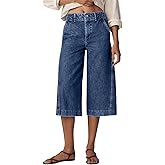 Astylish Capris Jeans for Women Wide Leg High Waisted Stretchy Jean Pants with Slanted Pockets