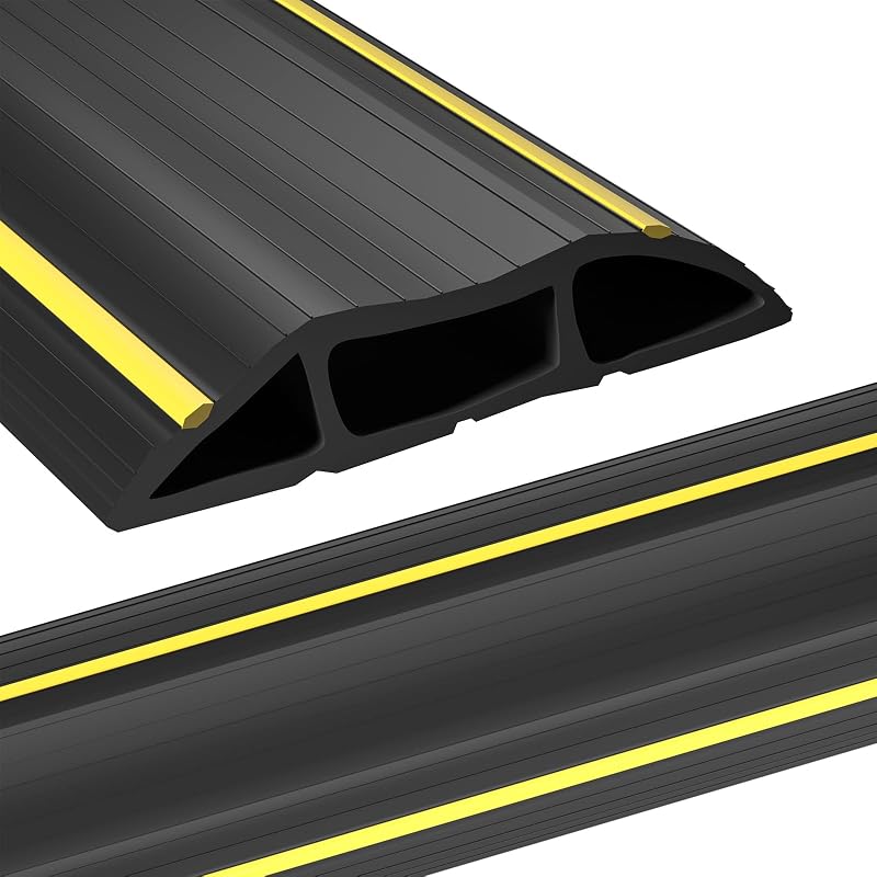 AGPTEK Floor Cord Cover Protector 2m Black 3 Channels Home Office Cable
